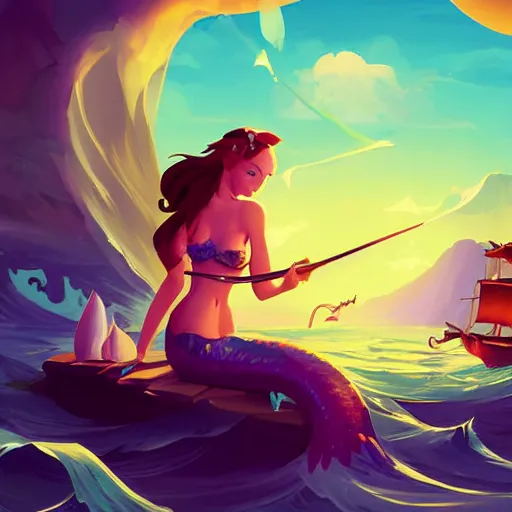 Image similar to painting mermaid treasure on sea of thieves game avatar hero smooth face median photoshop filter cutout vector, behance hd by jesper ejsing, by rhads, makoto shinkai and lois van baarle, ilya kuvshinov, rossdraws global illumination