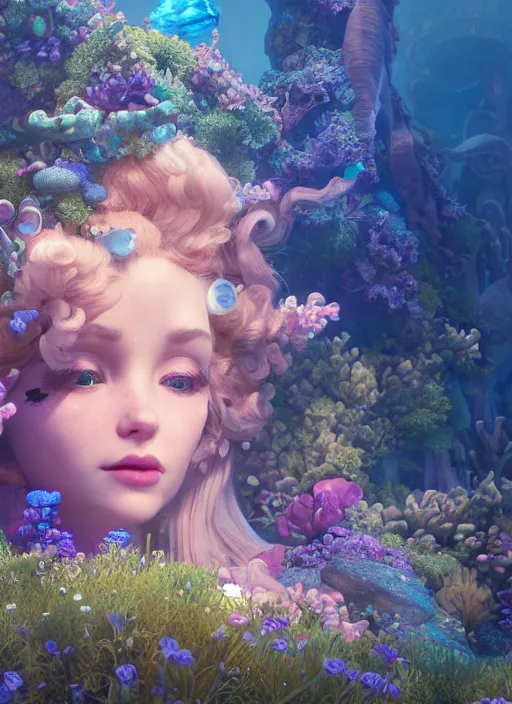 Image similar to underwater disney pricess, hyper detailed, digital art, cinematic lighting, studio quality, smooth render, unreal engine 5, octane rendered, art style by klimt and nixeu and ian sprigger and wlop and krenz cushart.