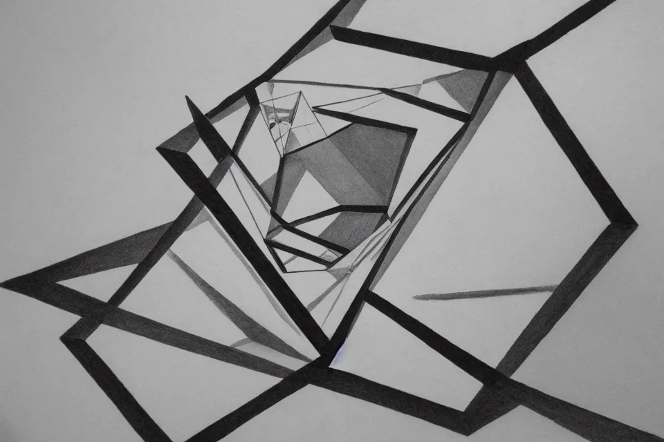 Prompt: geometric anamorphic drawing