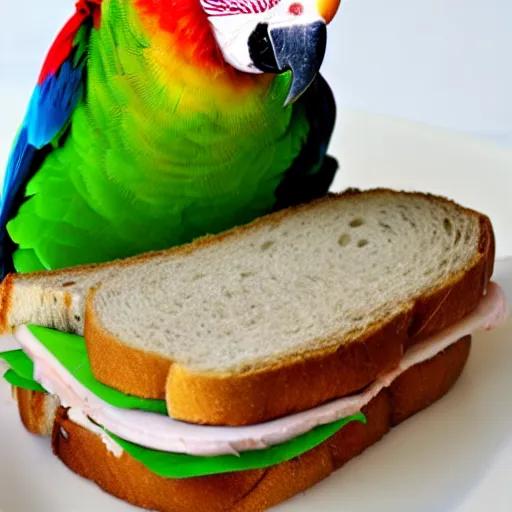 Prompt: parrot ham sandwich