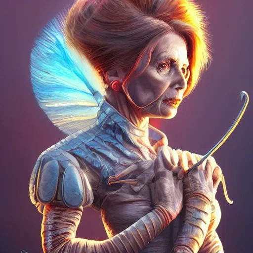 Image similar to a portrait of nancy pelosi as a gremlin, intricate, wild, highly detailed, digital painting, artstation, concept art, smooth, sharp focus, illustration, art by artgerm and greg rutkowski and alphonse much and hajime sorayama