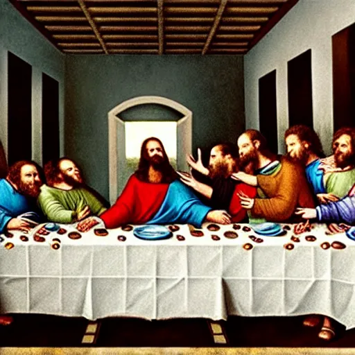 Prompt: the last supper but everybody is Joe Biden, hyper realism renaissance art,