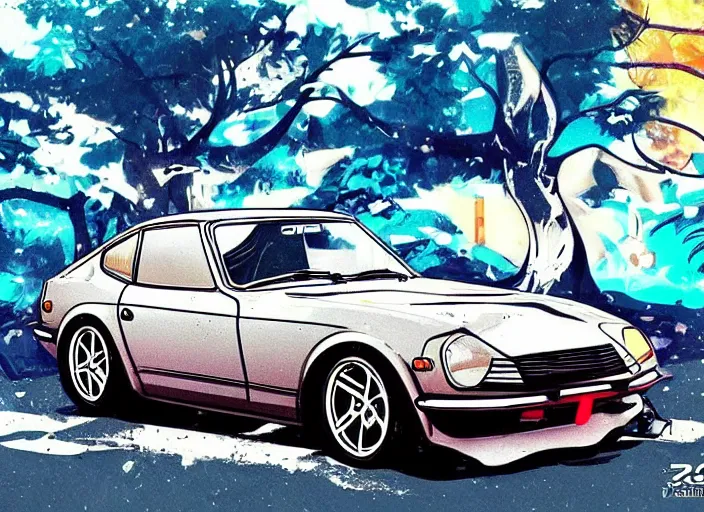 Image similar to anime art style Datsun 240Z