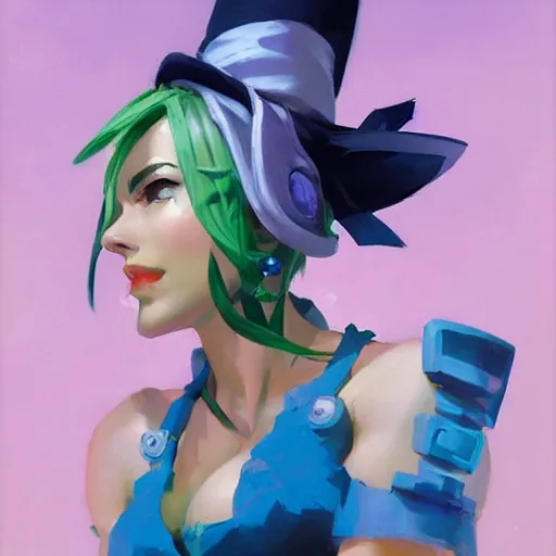 Image similar to greg manchess painting of jolyne kujo as an overwatch character, profile picture, matte painting, bold shapes, hard edges, street art, trending on artstation, by huang guangjian and gil elvgren and sachin teng