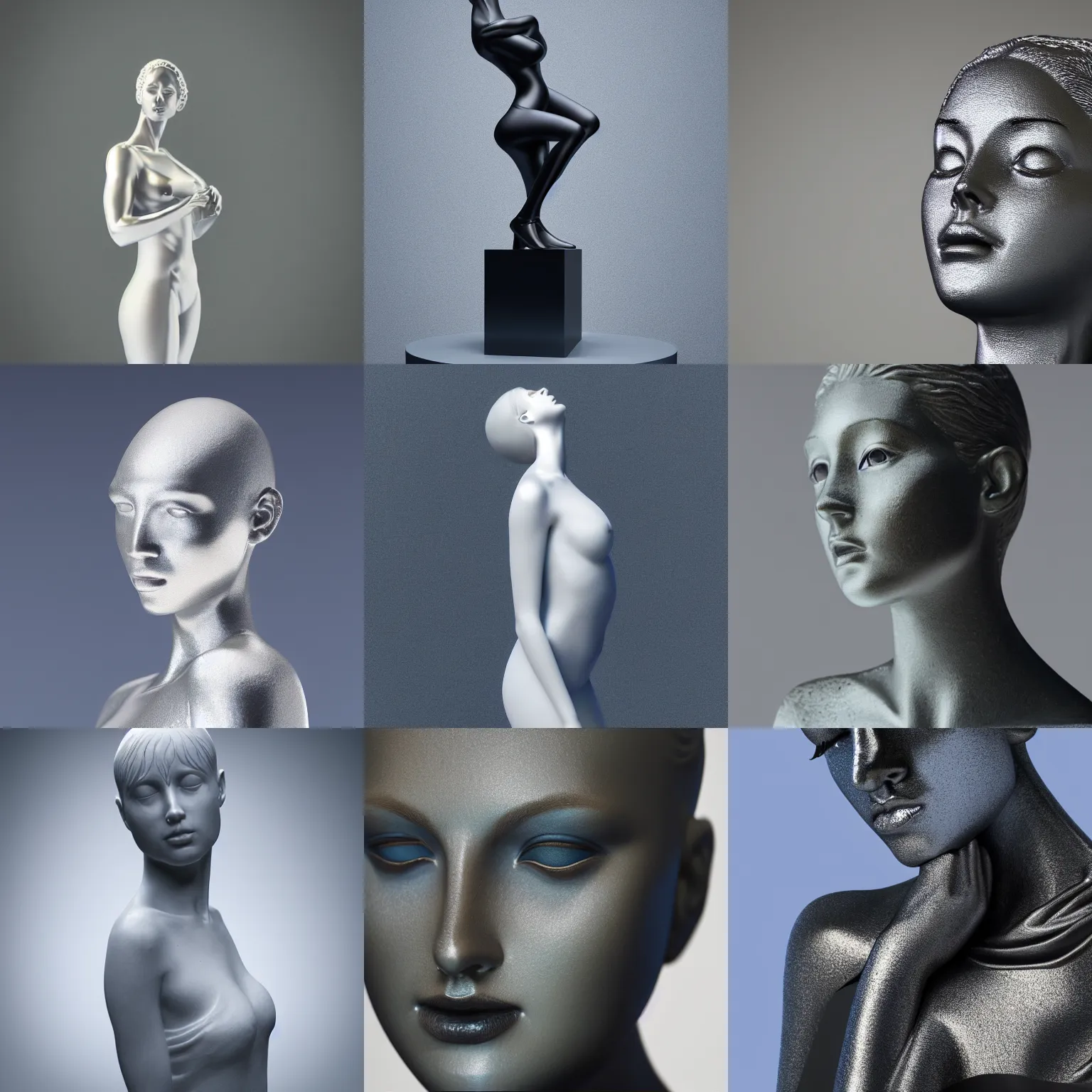 Image similar to ( statue the perfect woman ) designed by apple, studio photo, white backdrop, studio light, solid works, octane render, macro shot, in focus, dept of field, silver, blue, black design