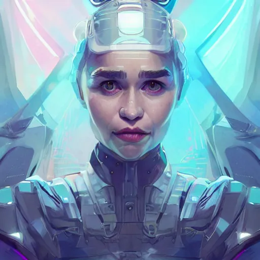 Image similar to a portrait of Emilia Clarke as a beautiful cybernetic techno queen, white woman, cyberpunk concept art by pete mohrbacher and wlop and artgerm josan gonzalez and syd mead, digital art, highly detailed, intricate, sci-fi, sharp focus, Trending on Artstation,