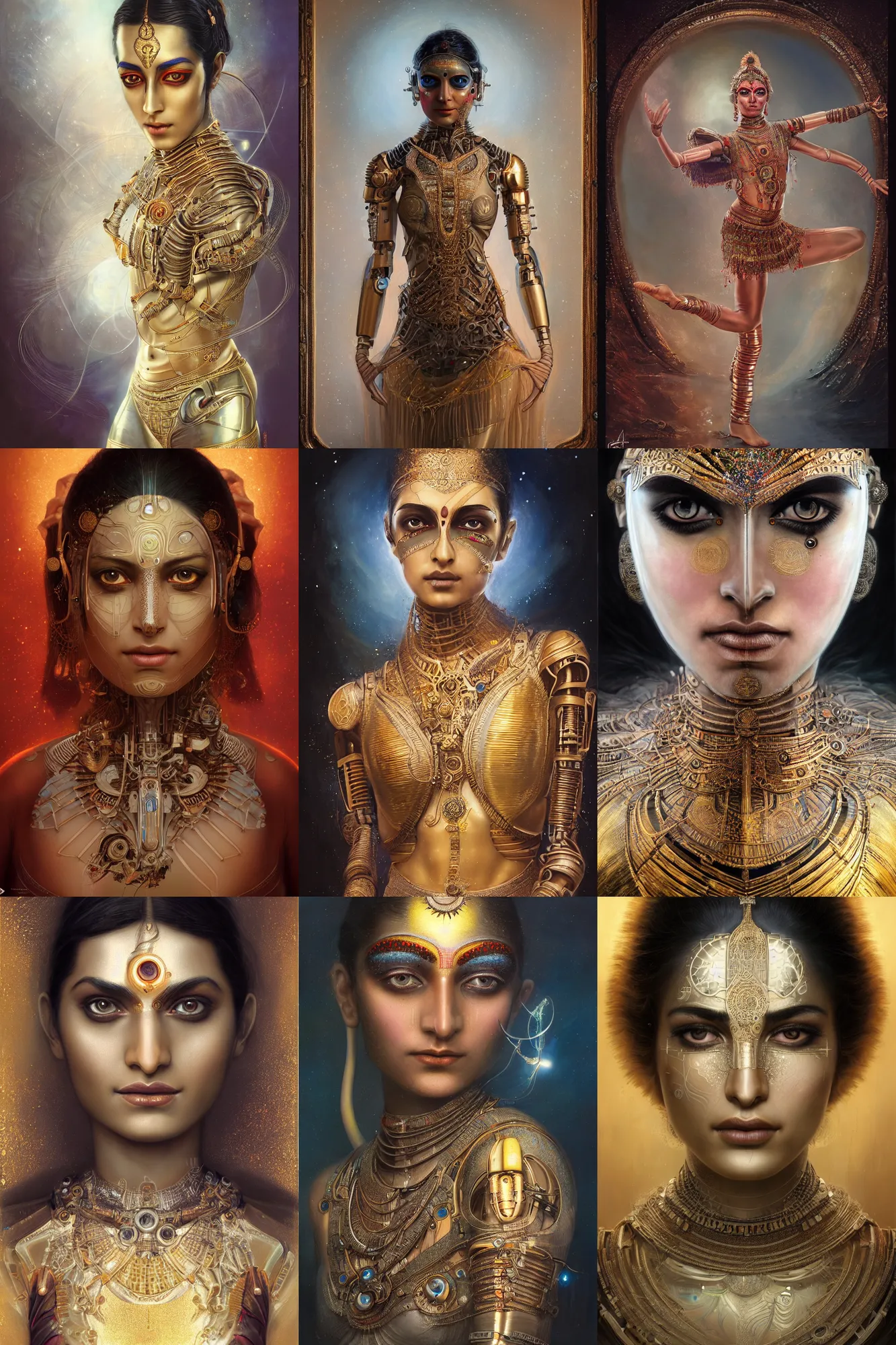 Prompt: a beautiful ultradetailed fine art photo of a cybernetic biomimetic cyborg indian classical dancer, by tom bagshaw and anna dittman, portrait, 3 5 mm lens, golden ratio composition, detailed face, techno eyes, studio photography, very detailed, artstation, 8 k, highly coherent