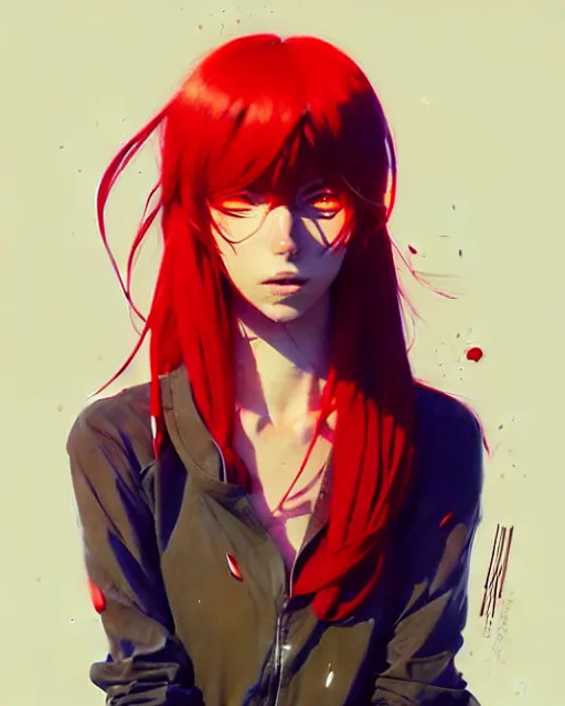 Prompt: a ultradetailed beautiful portrait panting of a stylish woman with red bangs, by conrad roset, greg rutkowski and makoto shinkai, trending on artstation