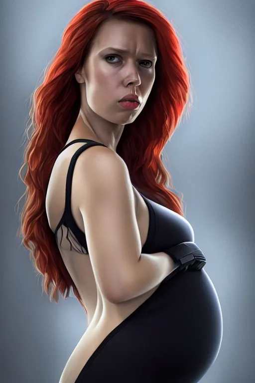 Image similar to pregnant black widow, realistic portrait, symmetrical, highly detailed, digital painting, artstation, concept art, smooth, sharp focus, illustration, movie screencap