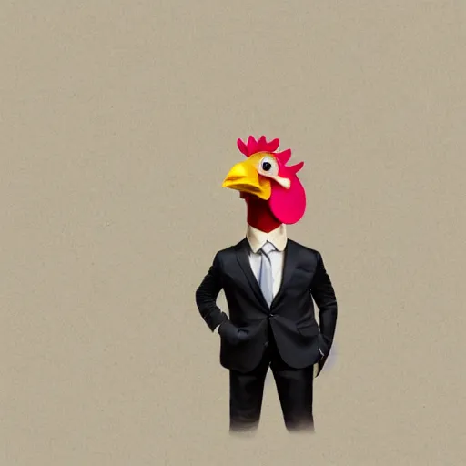 Image similar to a high detail shot of an anatomically accurate chicken wearing a suit, realism, 8k