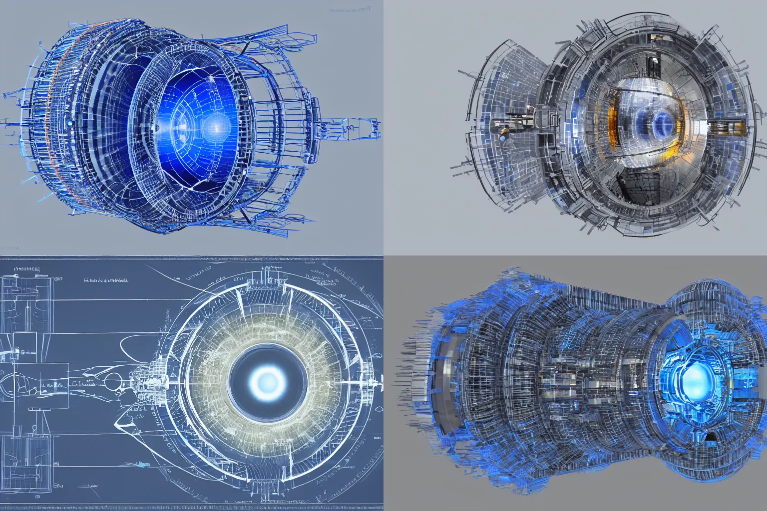 Prompt: blueprint of a theoretical futuristic fusion reactor, NASA, 4k