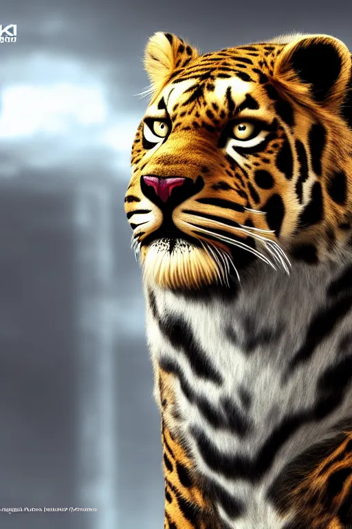 Prompt: !dream 8K UHD Redshift render, Poser, feetwave, lion_facecore, tigerpunk leopard panther, long wavy fur, bright eyes, long fangs, medium full shot, animal photography