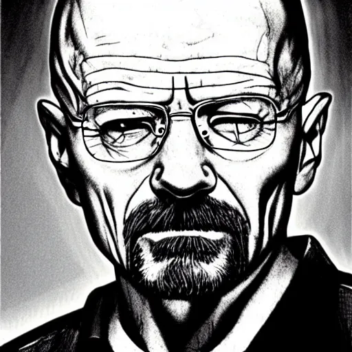 Image similar to Walter white, drawn by Yoshitaka Amano