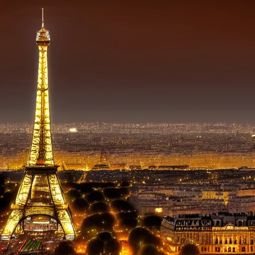 Image similar to award winning photo of paris at night, realistic photo