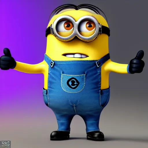 Image similar to Minion giving a thumbs up, photorealistic, hyper detailed, 8k, happy, excited, joy, crazy. Bright colors. Rendered in Unreal Engine. Trending on Artstation, DeviantArt