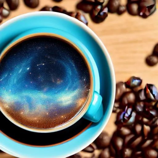 Image similar to A cup of coffee with the universe contained on it, highly detailed, 8k