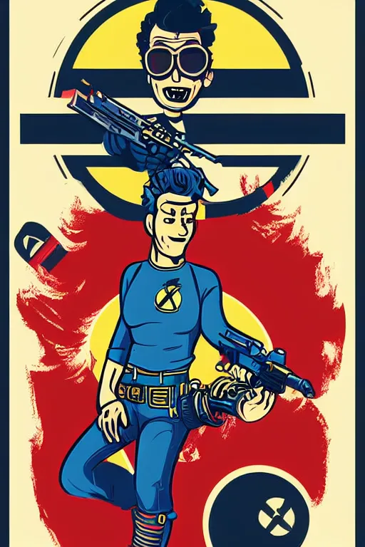 Image similar to fallout 7 6 retro futurist illustration art by butcher billy, sticker, colorful, illustration, highly detailed, simple, smooth and clean vector curves, no jagged lines, vector art, smooth andy warhol style