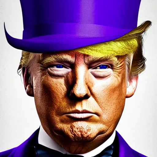 Image similar to donald trump as willy wonka in avengers movie, fantasy, splash art, avengers movie, movie still, detailed face, photorealistic facial features, cinematic lighting, dramatic, octane render, long lens, shallow depth of field, bokeh, anamorphic lens flare, 8 k, hyper detailed, 3 5 mm film grain