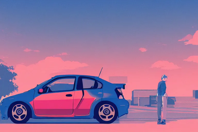 Prompt: digital illustration of nissan micra super turbo, by makoto shinkai, ilya kuvshinov, lois van baarle, rossdraws, basquiat