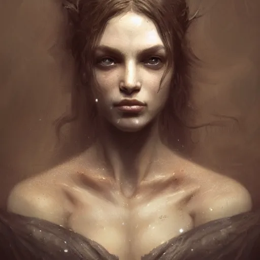 Image similar to portrait of a woman, dreamy, fantasy, pain, gritty, intricate, elegant, highly detailed, digital painting, artstation, concept art, matte, sharp focus, illustration, octane render, unreal engine, art by aenaluck and roberto ferri and greg rutkowski, epic fantasy, digital painting