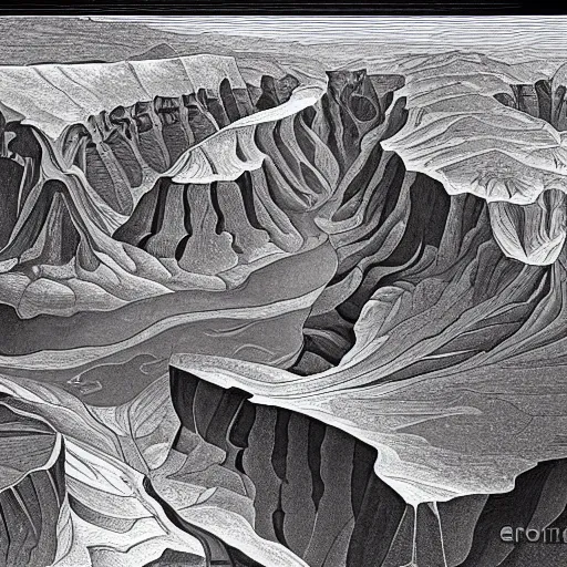 Image similar to grand canyon by Escher and O'Keefe, highly detailed, digital art