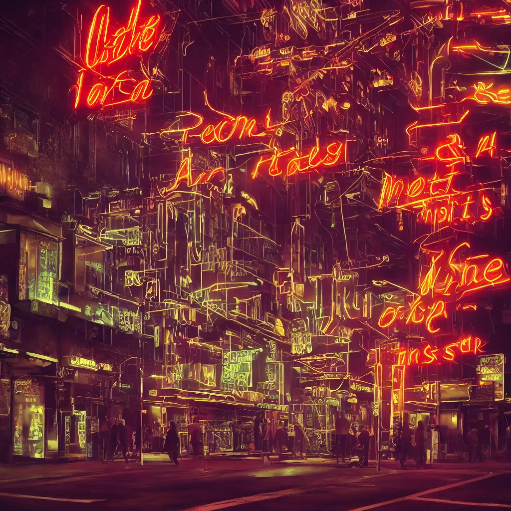 Image similar to neon signs in the night, photorealistic, hd, trending on artstation