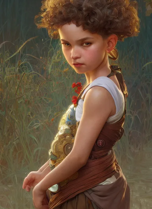 Image similar to perfectly - kid staring from behind, intricate, highly detailed, digital painting, artstation, concept art, smooth, sharp focus, illustration, unreal engine 5, 8 k, art by artgerm and greg rutkowski and alphonse mucha