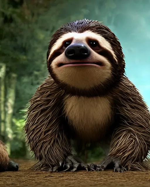Image similar to sonic the hedgehog as a sloth, weta hyperrealism cinematic lighting and compositon
