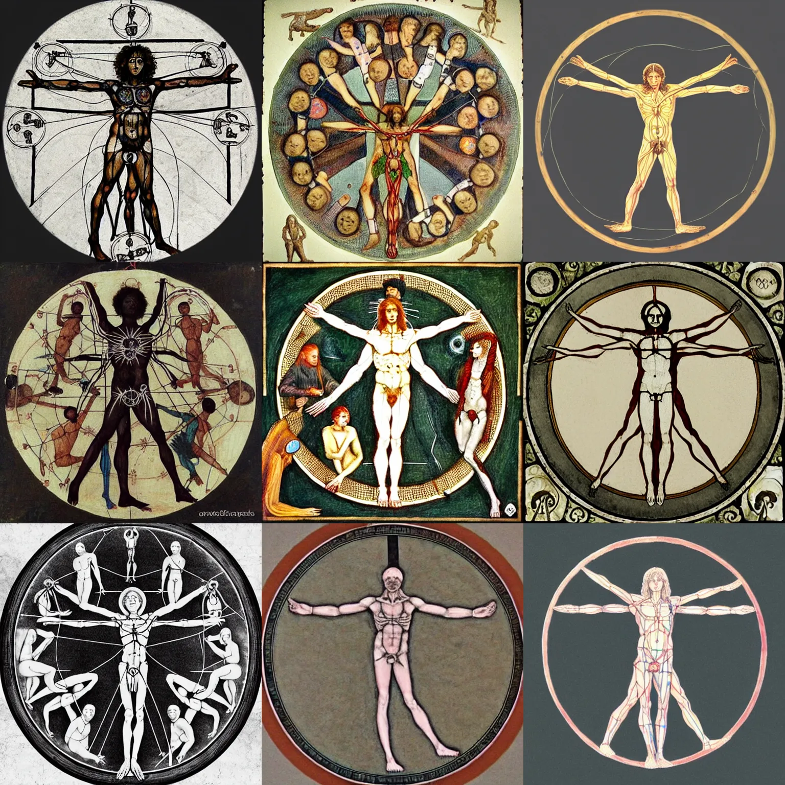 Prompt: mystical folk in the style of the vitruvian man
