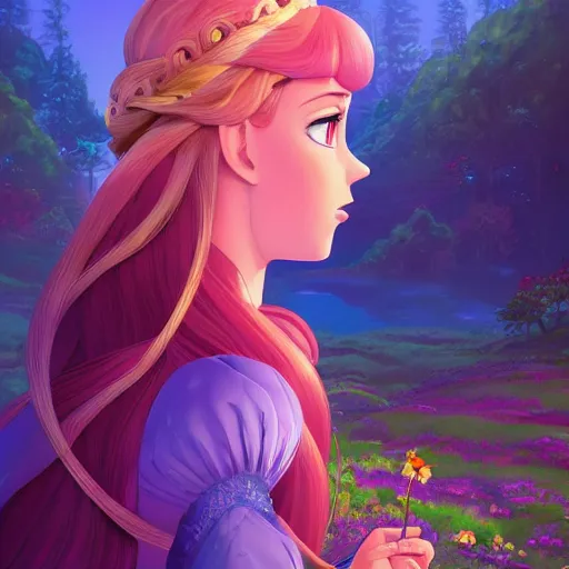 Image similar to portrait of princess rapunzel, tower surrounded by forest background, rich vivid colors, ambient lighting, dynamic lighting, 4k, official media, anime key visual, makoto shinkai, ilya kuvshinov, lois van baarle, rossdraws, detailed, trending on artstation