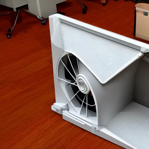 Prompt: office fan in a casket