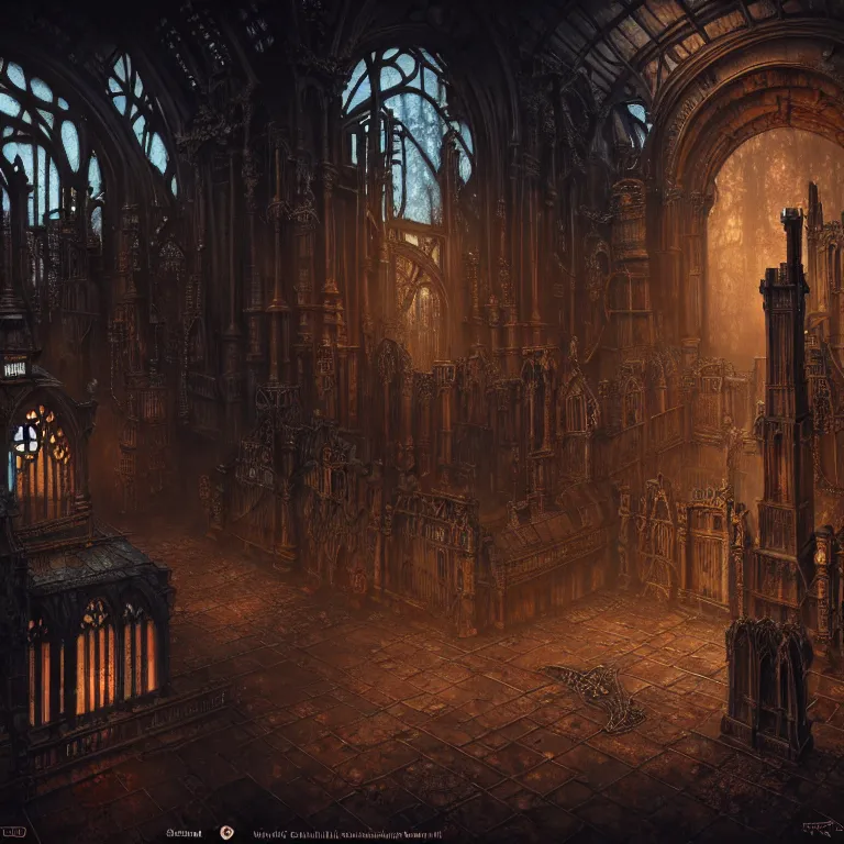 Image similar to steam necropolis, memento mori, gothic, neo - gothic, art nouveau, hyperdetailed copper patina medieval icon, stefan morrell, philippe druillet, ralph mcquarrie, concept art, steampunk, unreal engine, detailed intricate environment, octane render, moody atmospherics, volumetric lighting, ultrasharp, ominous, otherworldly