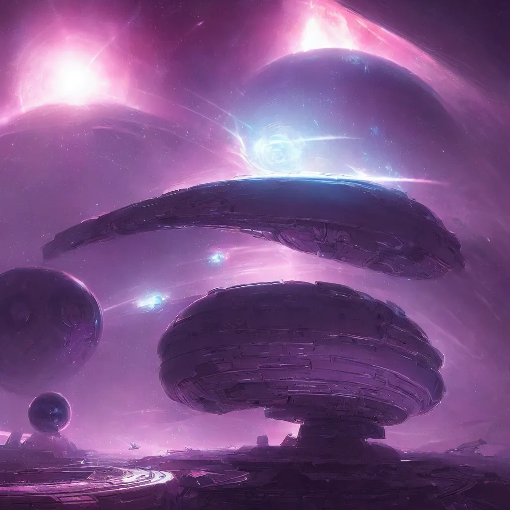 Image similar to dyson sphere program pink planet, blue galaxyportals concept art, by greg rutkowski