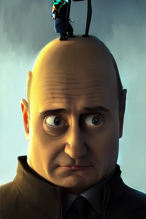 Prompt: Putin as Gru from Minions, portrait, highly detailed, digital painting, artstation, concept art, smooth, sharp focus, illustration, cinematic lighting, art by artgerm and greg rutkowski and alphonse mucha