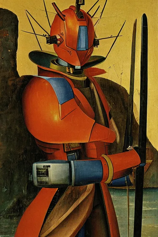 Prompt: portrait of a Gundam by Hieronymus Bosch