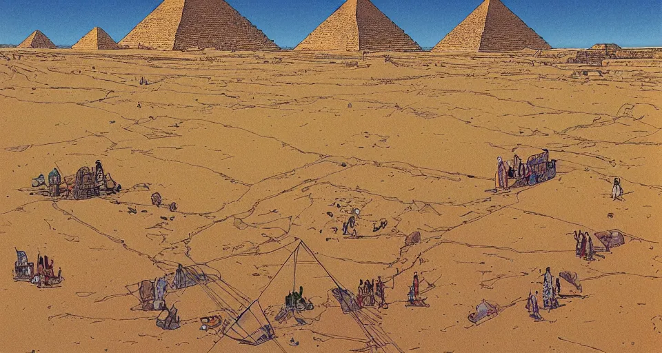 Image similar to the pyramids of Giza by Jean Giraud, Moebius