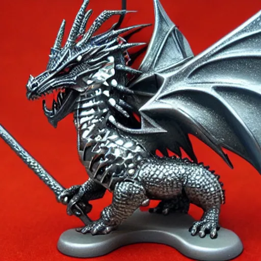 Prompt: a silver dragon, dragonlance.