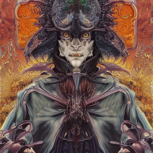 Image similar to portrait of crazy merlin, symmetrical, by yoichi hatakenaka, masamune shirow, josan gonzales and dan mumford, ayami kojima, takato yamamoto, barclay shaw, karol bak, yukito kishiro