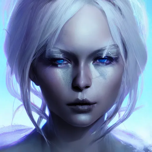 Prompt: kerli koiv as drow. d & d portrait character headshot, sharp, digital matte painting, anime key art by yoshitaka amano, greg rutkowski, wlop, dramatic lighting, trending on artstation