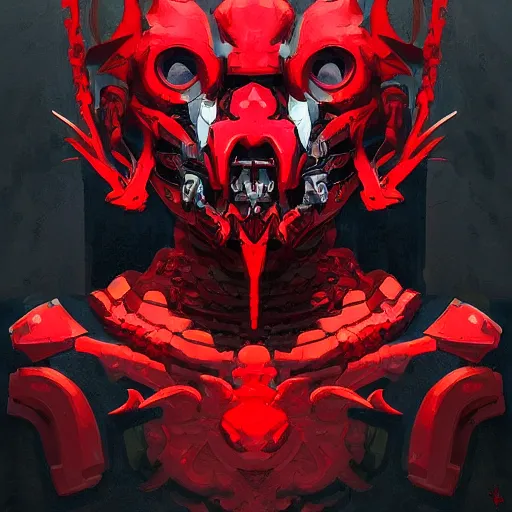 Image similar to Pixel art of a demon with black and red robotic parts, medium shot, asymmetrical, profile picture, Organic Painting, sunny day, Matte Painting, bold shapes, hard edges, street art, trending on artstation, by Huang Guangjian and Gil Elvgren and Sachin Teng