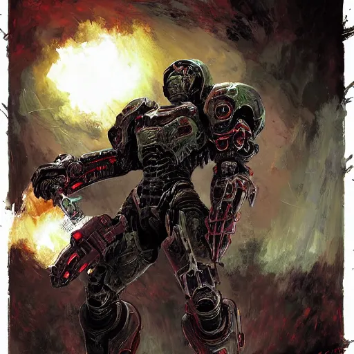 Image similar to doom slayer, painted by tsutomu nihei, painted by stanley lau