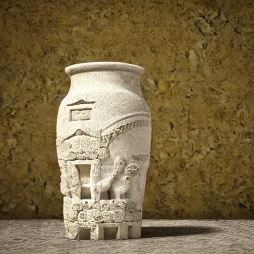 Prompt: studio photo of a ceramic vase, in the shape of an ancient greek temple. with flowers. baroque details. museum. close up photo. bokeh. photorealistic, ultra detailed.