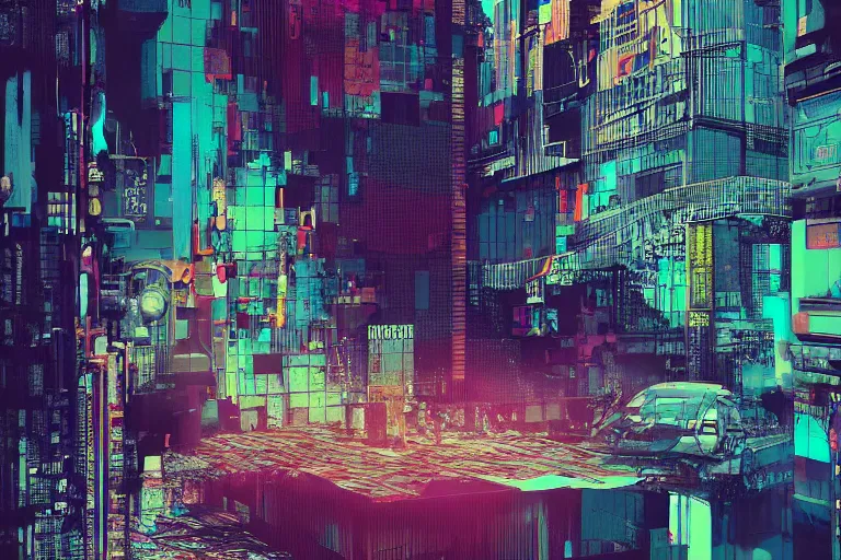 Prompt: architecture collage by atelier olschinsky, cyberpunk, (high contrast), ((oversaturated)), grafitti paint, bokeh, dof