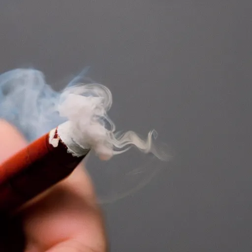 Prompt: Close-up of highly realistic hand holding cigarette with smoke, white background, 4K