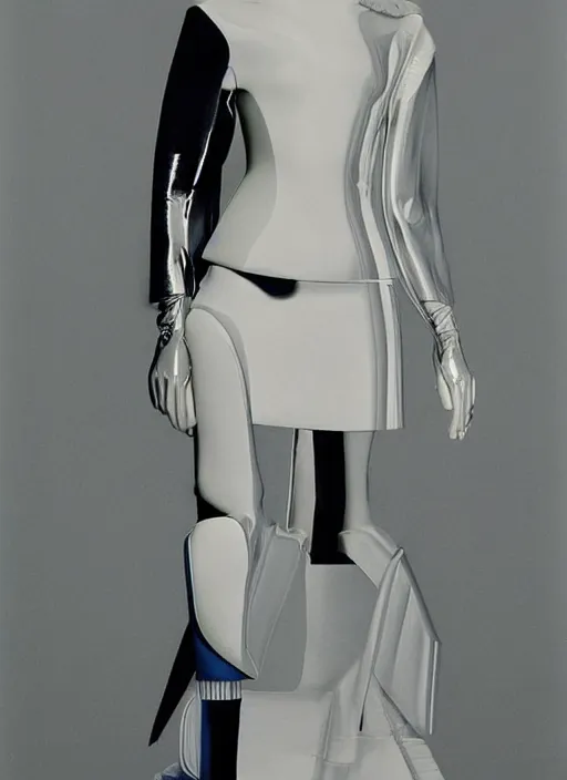 Image similar to an early 0 0's aesthetic portrait of an european girl detailed features wearing a cyber latex wedding dress suit'utility - chic'techno - fashion trend - by issey miyake by ichiro tanida and mitsuo katsui