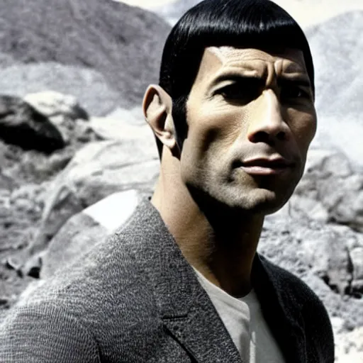 Prompt: a 1970s photo of Dwayne the Spock Johnson