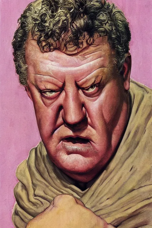 Prompt: upper body portrait of actor kenneth mcmillan as baron harkonnen in dune, colour painting by normal rockwell