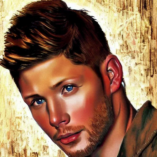 Prompt: Stunning portrait of handsome Jensen Ackles as an angel, in the style of norman rockwell, digital art,