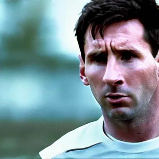 Image similar to Lionel Messi in Saving Private Ryan, cinematic, sharp focus, movie still, atmospheric, 8k,