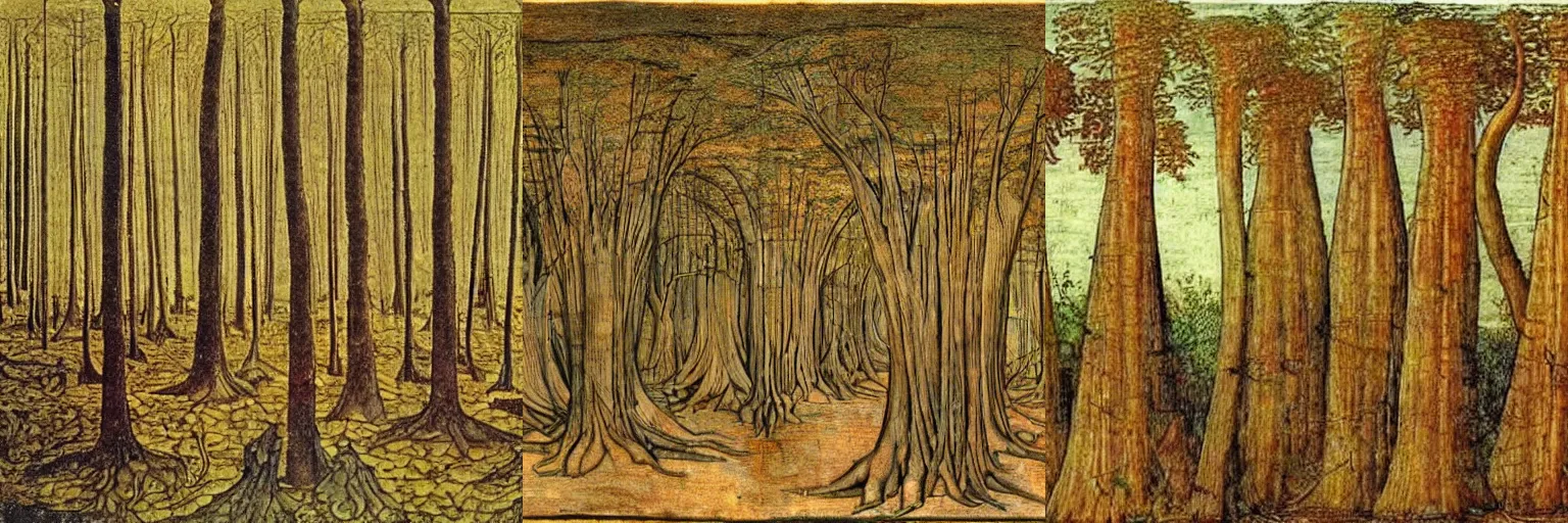 Prompt: forest of fungi trees, Leonardo Da Vinci style